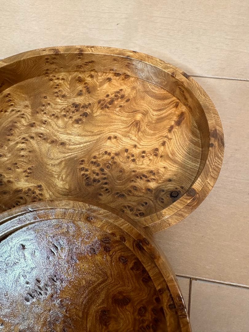 木製　菓子入れ　小物入れ　春楡瘤　欅　けやき　楡　白樺　瘤杢