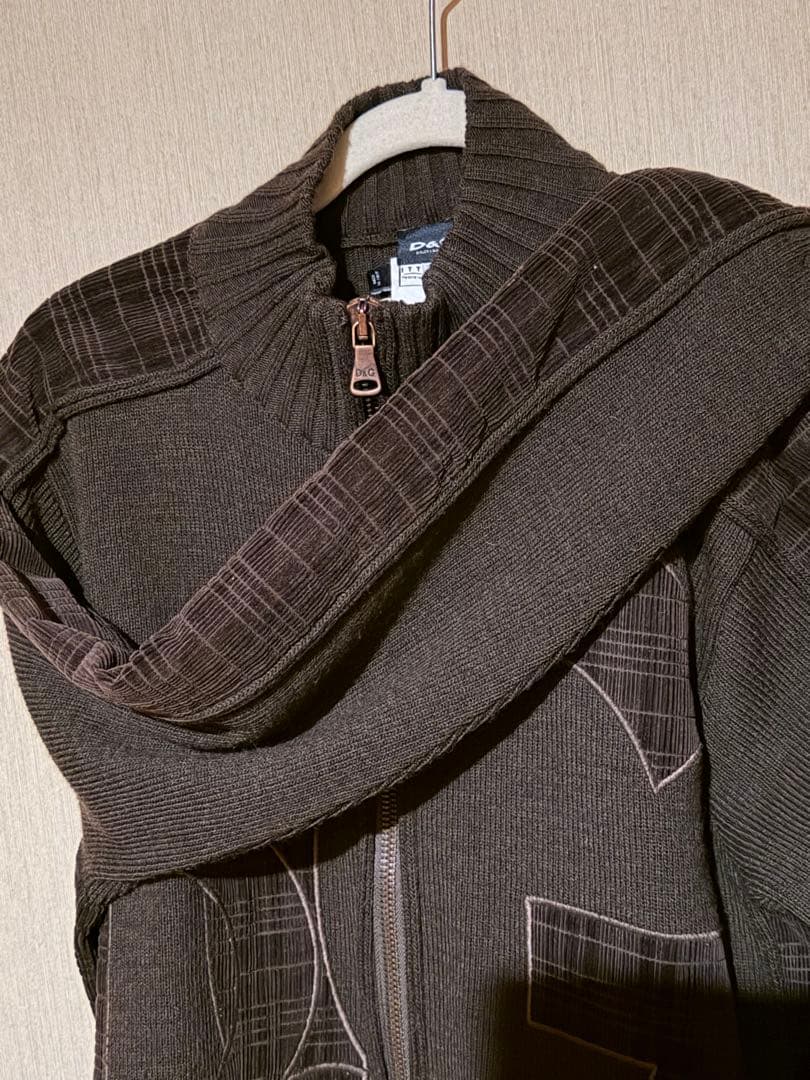 D&G ダークブラウン ジップアップニットジャケット