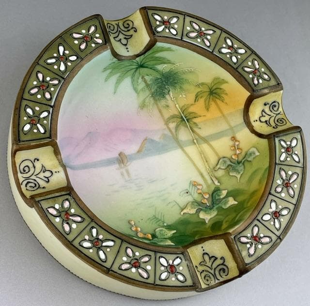 【美品・希少】オールドノリタケ 盛り上げ風景紋灰皿 盛上げ アールヌーボー