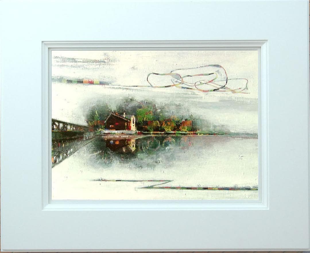 油絵 菅家令子 絵 絵画 インテリア 額付(黒) uF6-062803 橋の風景