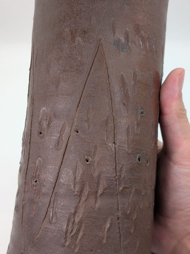 明治時代 備前焼 装飾花入 大黒天彫貼付 大黒様 七福神 縁起物 花器 花瓶