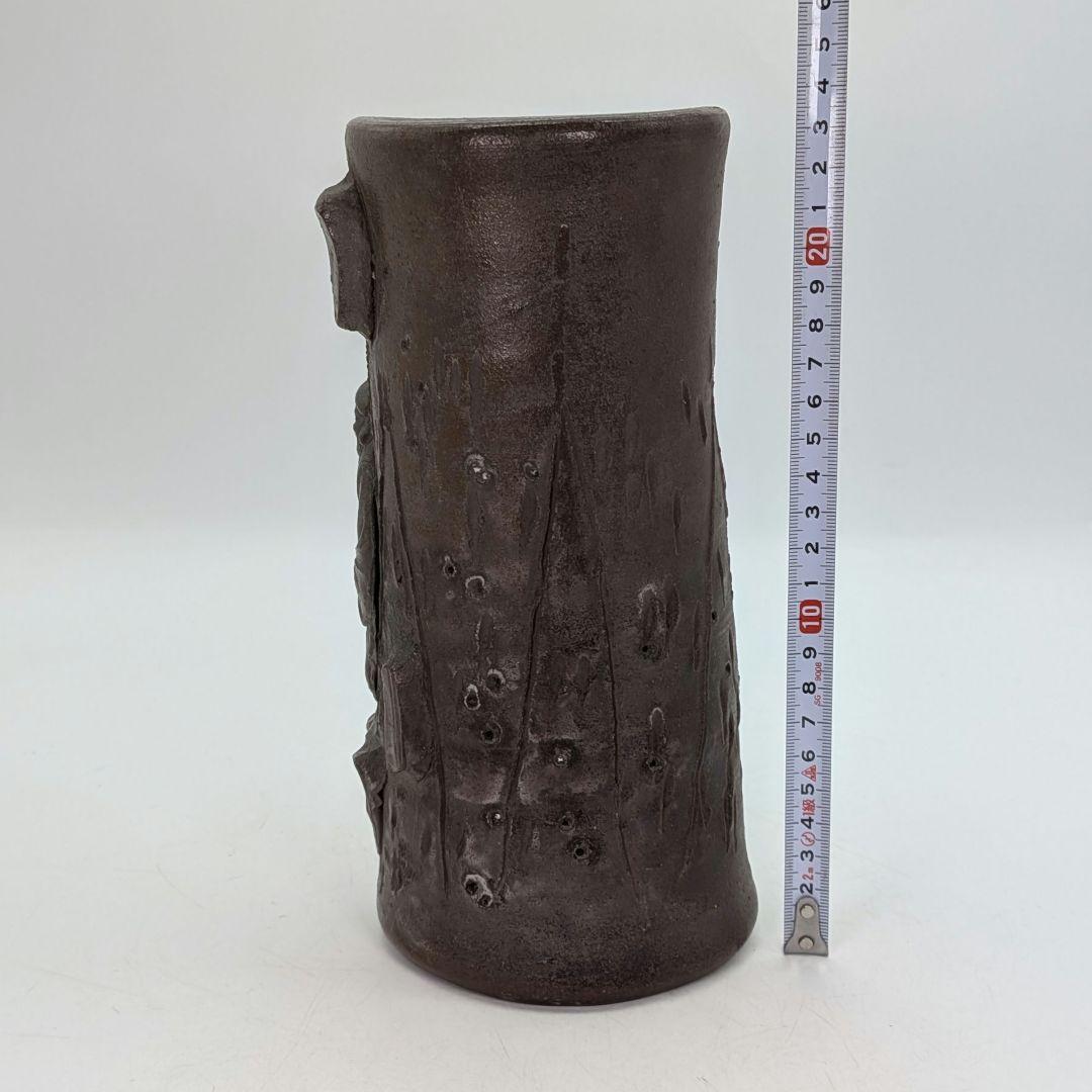 明治時代 備前焼 装飾花入 大黒天彫貼付 大黒様 七福神 縁起物 花器 花瓶