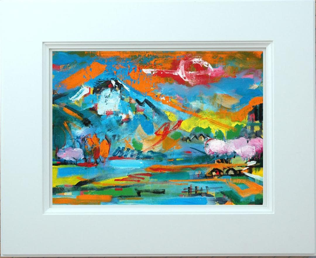 油絵 菅家令子 絵画インテリア額付(青緑＋金色の枠)uF6-063203風景田園