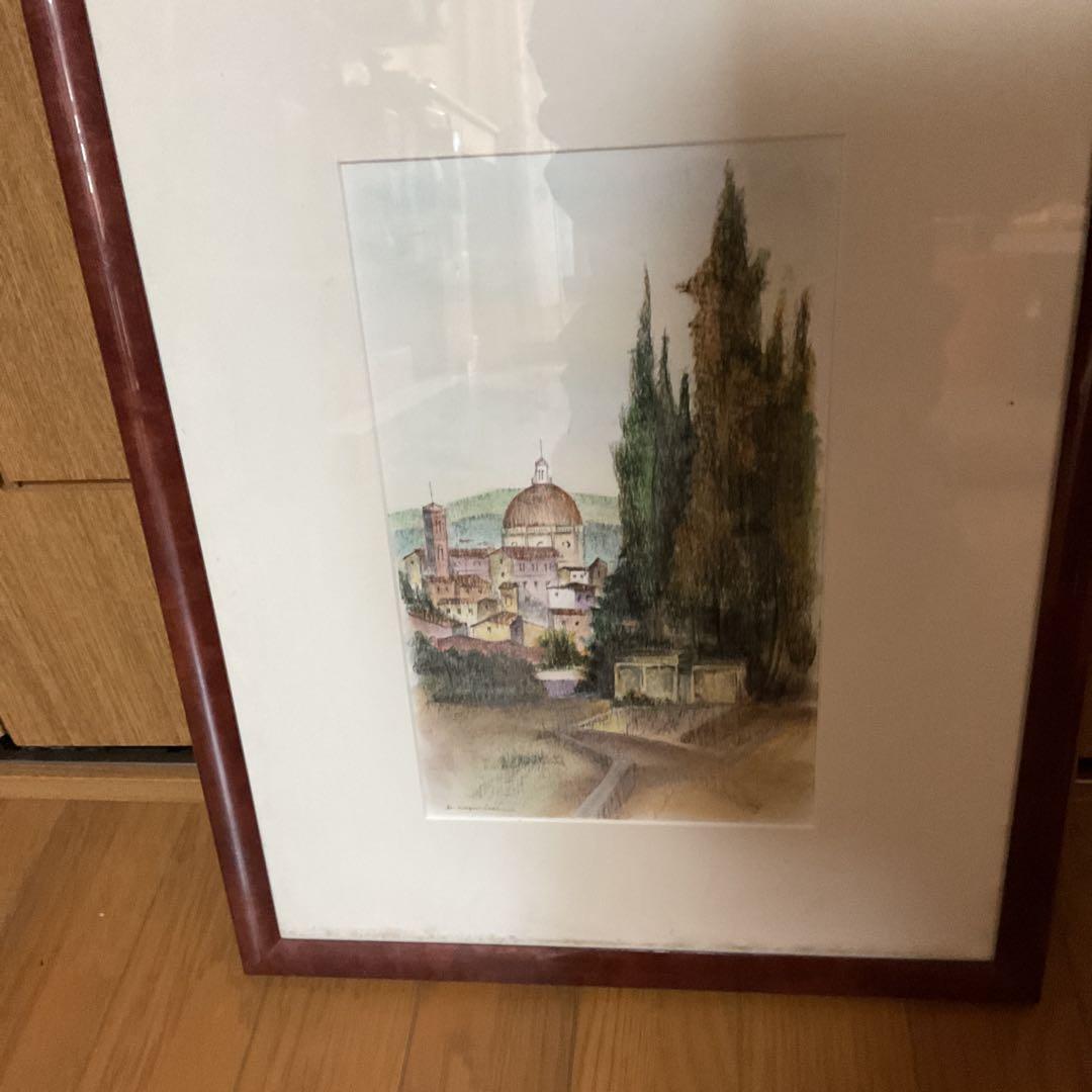 作者不詳作 木版画 風景画 額装仕立て マット付