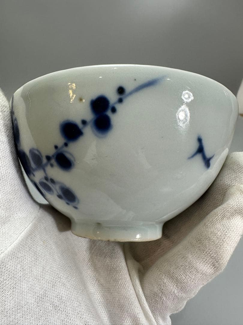 中国 古染付 梅絵 蓋碗 七件