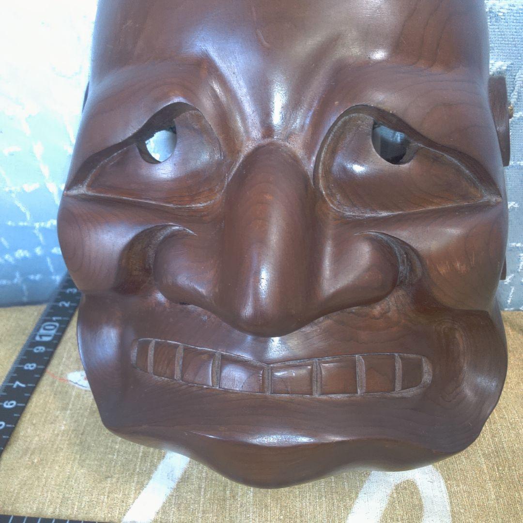 面 木彫 木製顔面マスク 茶色 キズスレ小傷打痕あります