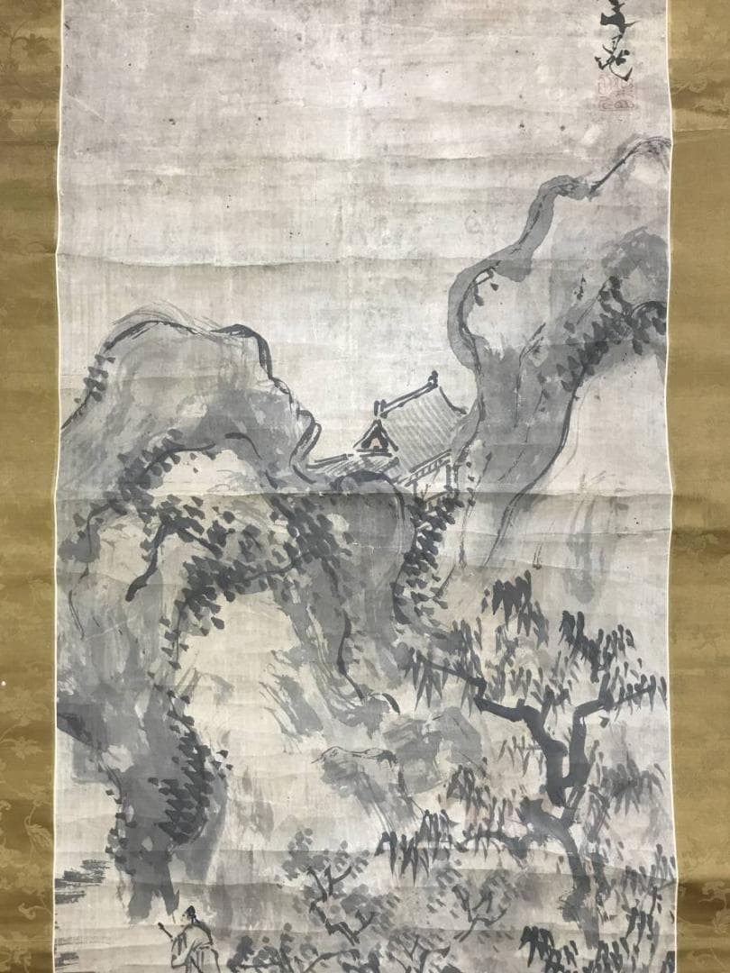 谷文晁/山水人物図/山水図/楼閣山水図/古画/掛軸/名家伝来/AE-132