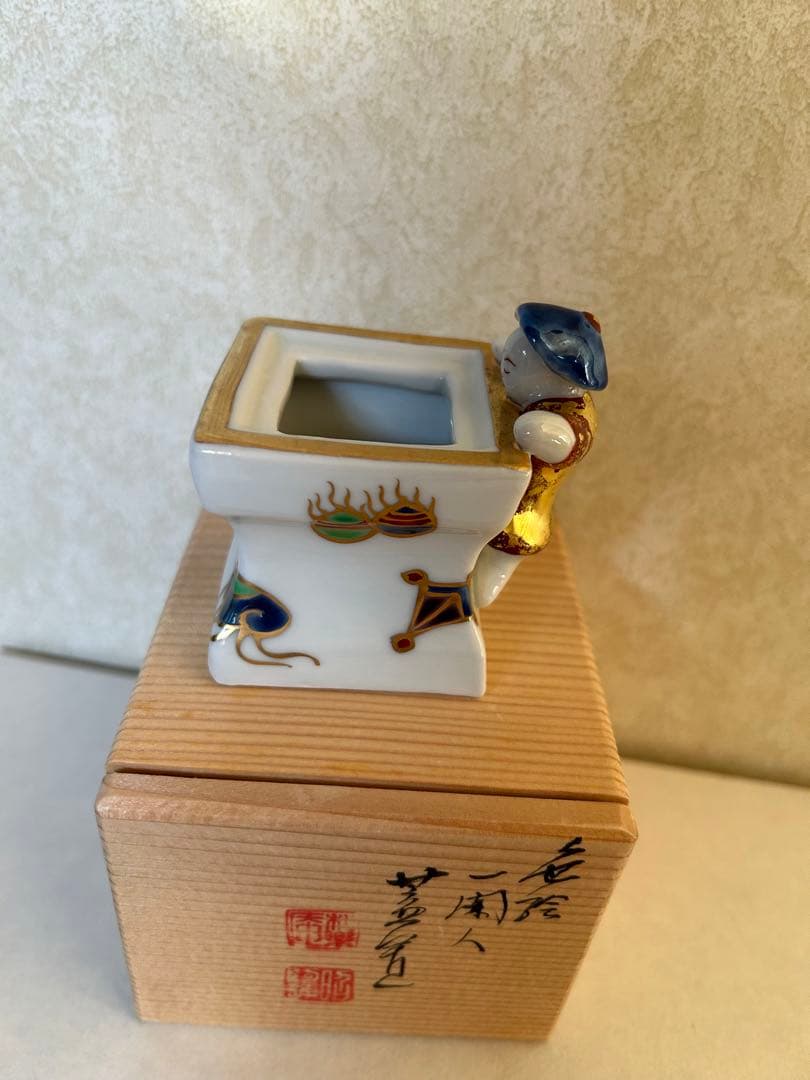 色絵一閑人共箱茶道具 色絵雪洞 蓋置 茶道具