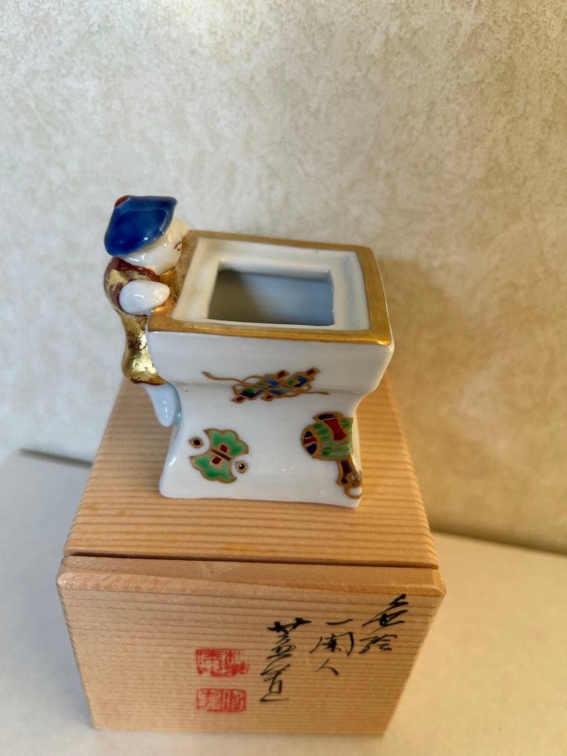 色絵一閑人共箱茶道具 色絵雪洞 蓋置 茶道具