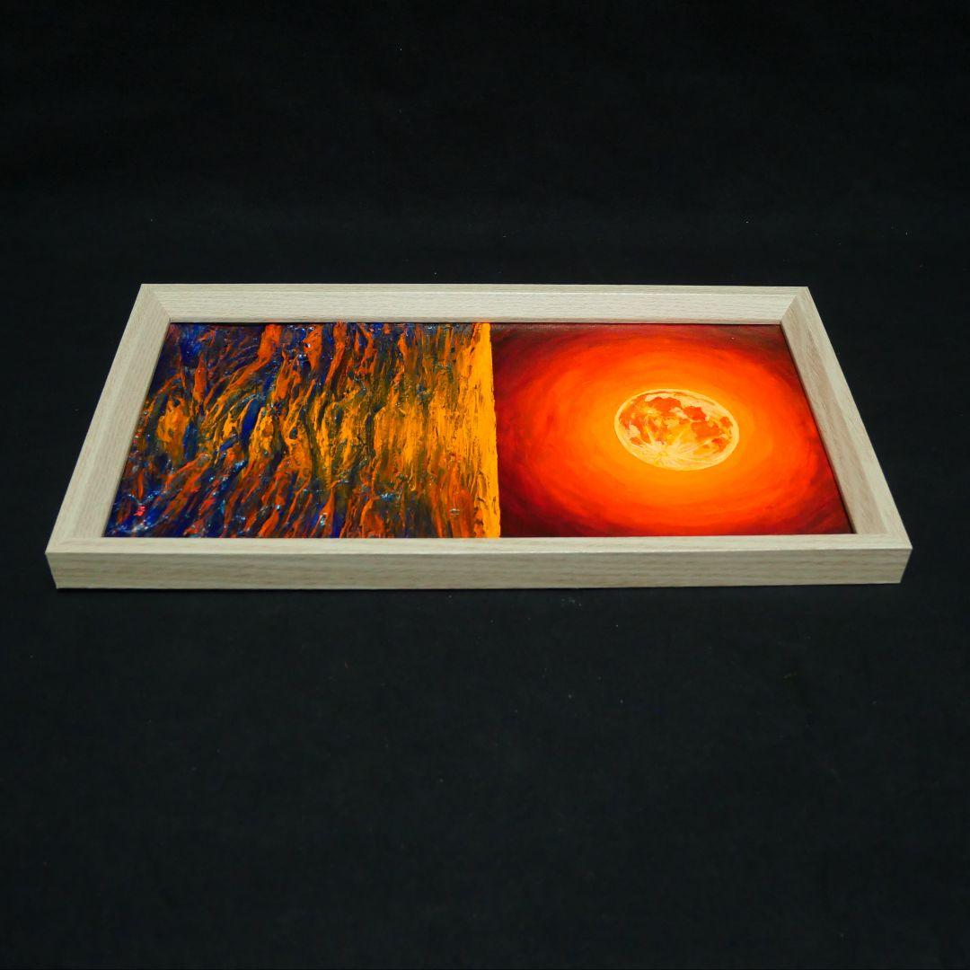 油絵 油彩 油彩画 絵 絵画 長方形ミニ絵画【オレンジ色の満月】