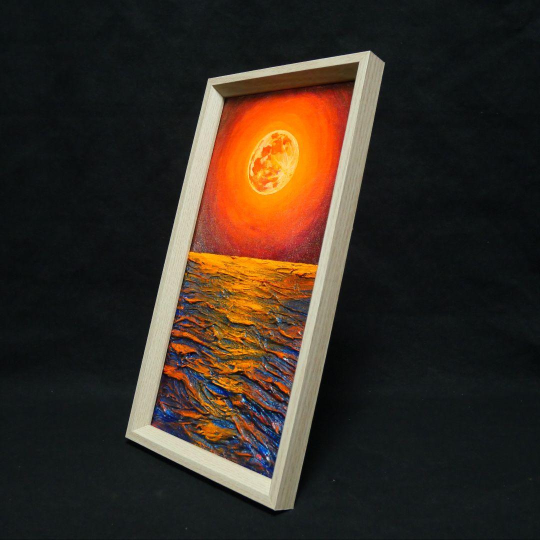 油絵 油彩 油彩画 絵 絵画 長方形ミニ絵画【オレンジ色の満月】