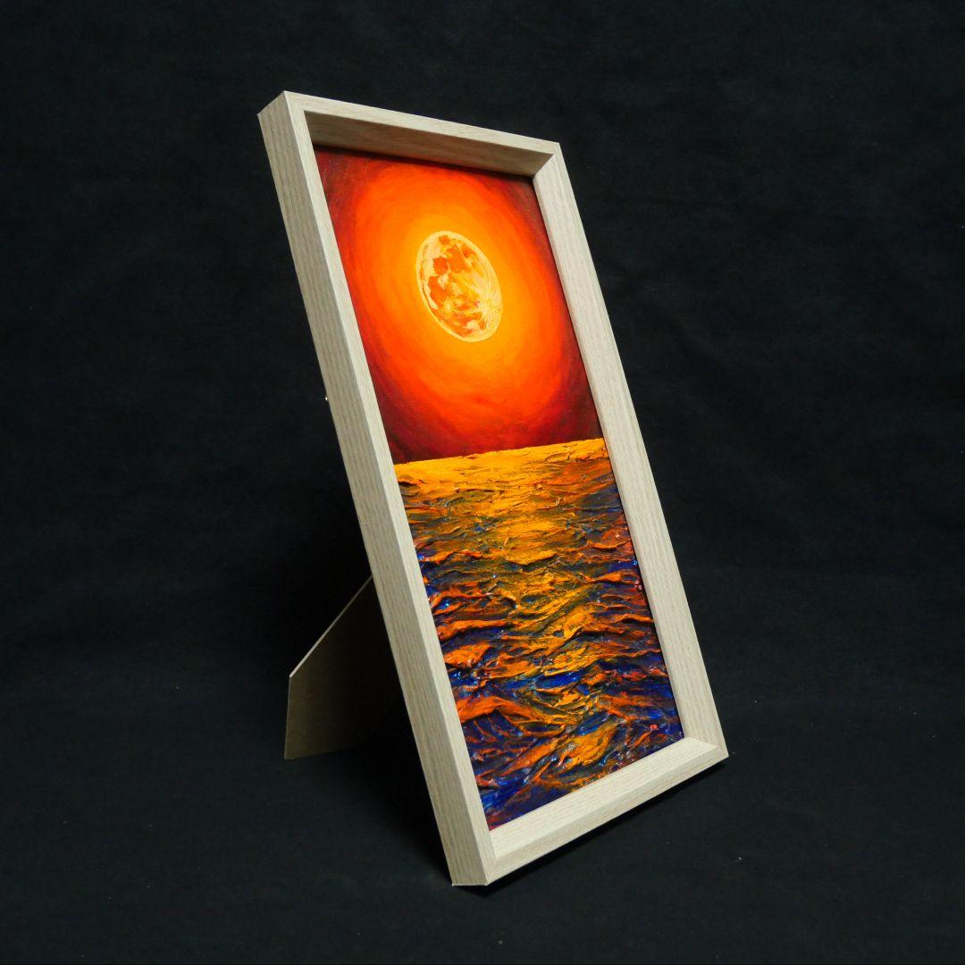 油絵 油彩 油彩画 絵 絵画 長方形ミニ絵画【オレンジ色の満月】
