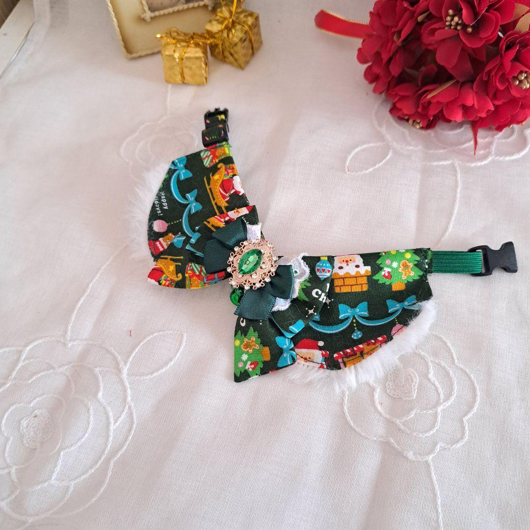 クリスマスシリーズ(リボン柄)わんちゃん猫ちゃん用襟つき首輪