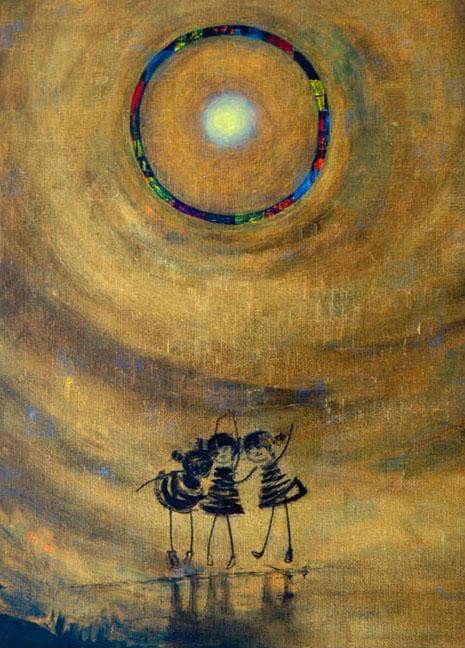 油絵 菅家令子 絵 絵画インテリア額付(銀) F4-081014 可愛い子供たち