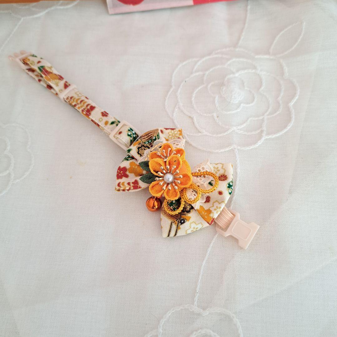 つまみ細工ダブルリボン(クリーム)わんちゃん猫ちゃん用首輪