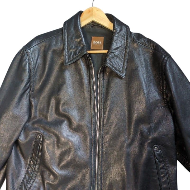 ２Ｌ　ヒューゴボス　レザージャケット　シングル　大きいサイズ　ラムレザー　訳あり