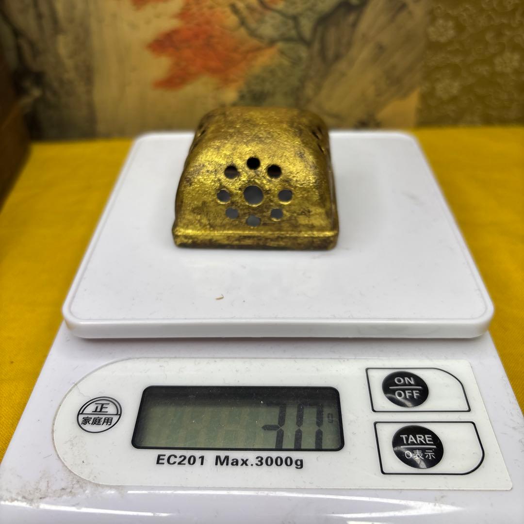 古色絵牡丹紋香炉　金蓋？鍍金？ 時代箱