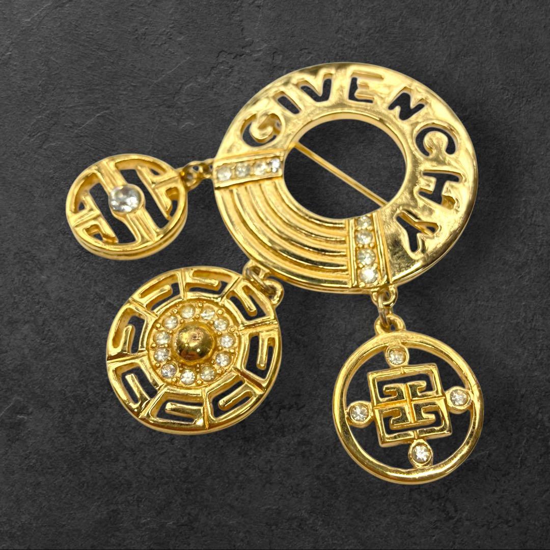 vintage GIVENCHY ロゴ×3チャーム ブローチ ゴールド 206