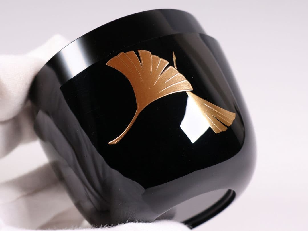 茶道具 山中塗蒔絵師 谷口博山 まどか幼稚園章蒔絵 銀杏 中棗 木製【CM338