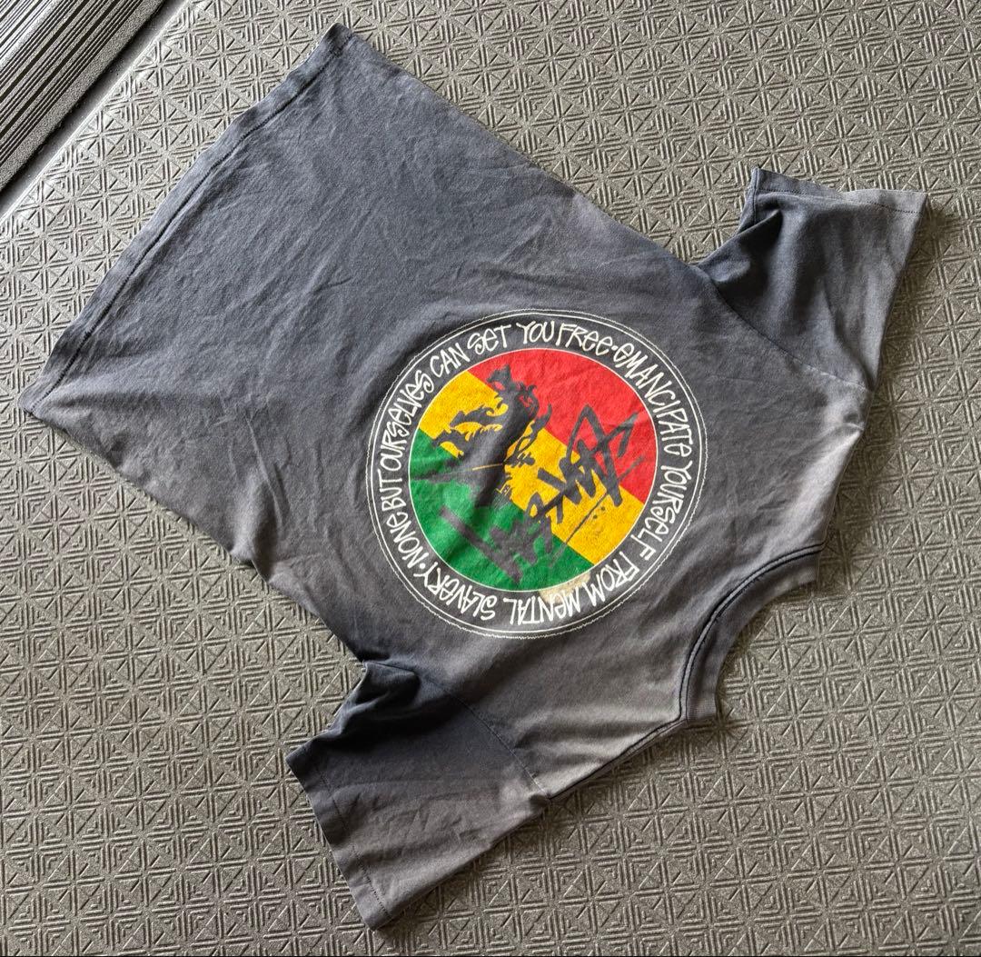 80s 黒タグ stussy ラスタ Tシャツ 墨黒 M ブラック フェード◎