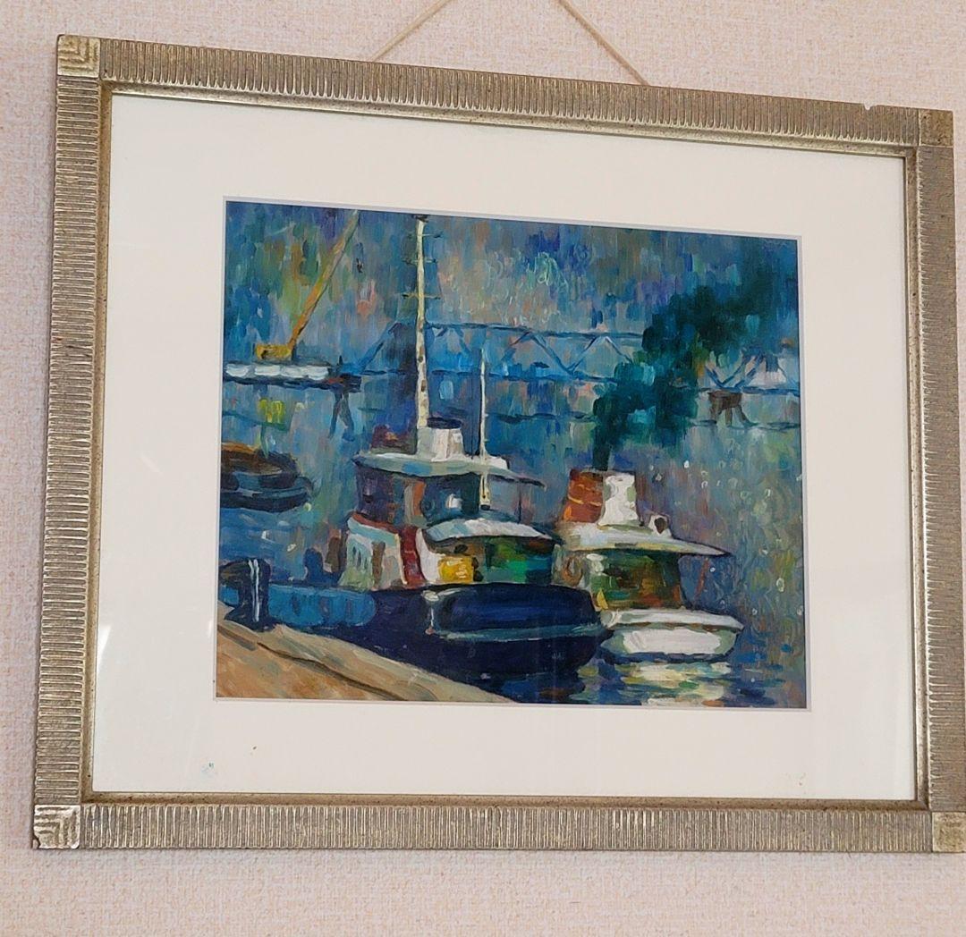 海辺の船　額付き