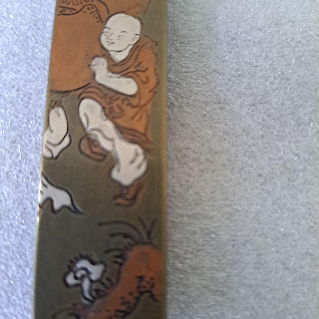 中国古玩　書道具　銅製品文鎮　福祿壽画刻印　雲肅堂製刻印　一対