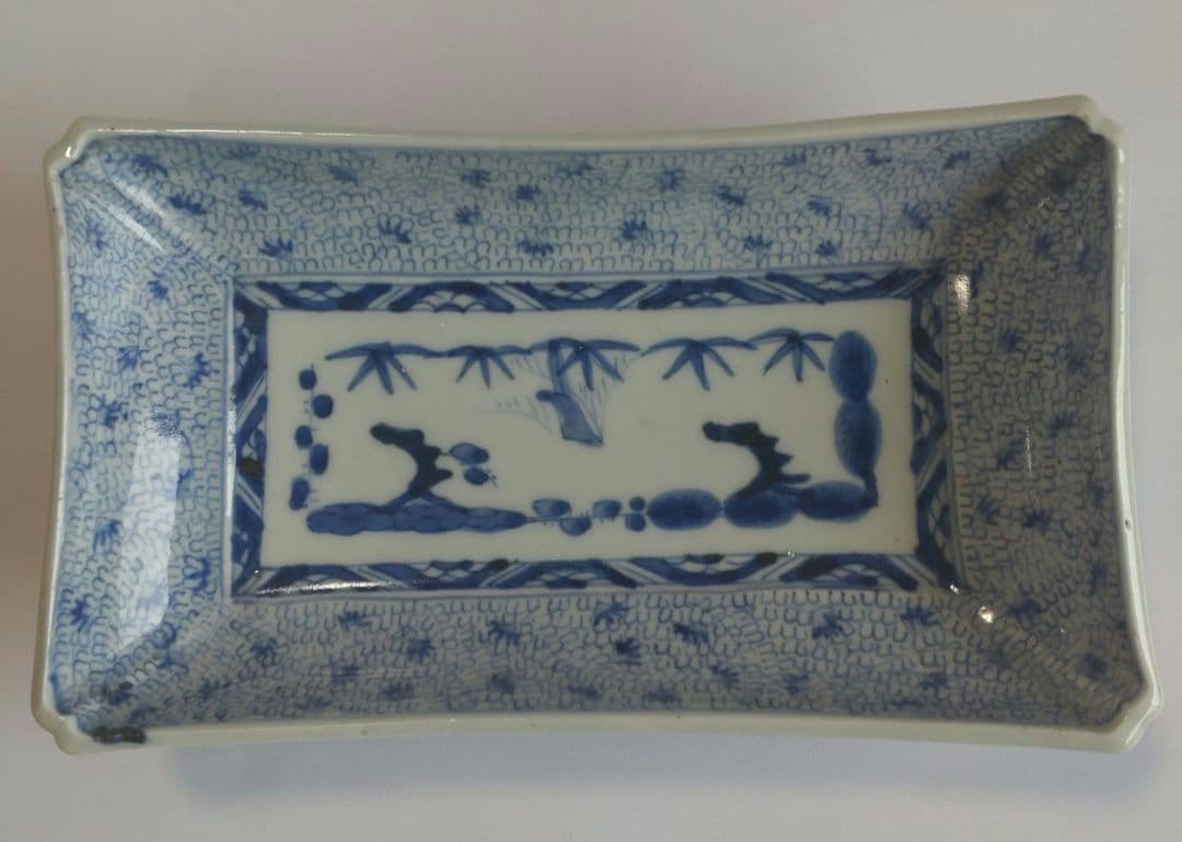古伊万里　微塵唐草文　長皿　骨董　アンティーク