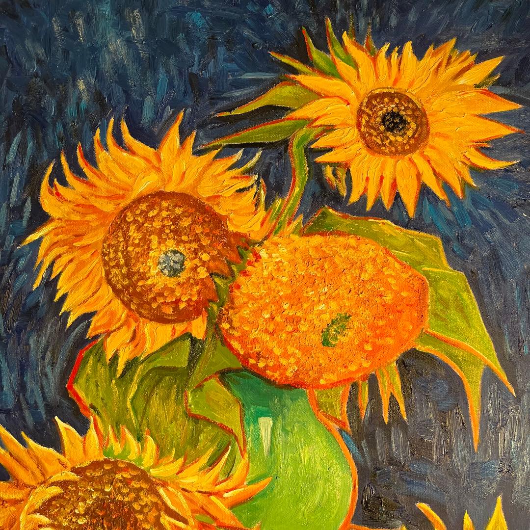 ★秀作★ 手描き油絵 ゴッホ 幻 芦屋のひまわり 額付き 肉筆絵画 油彩画