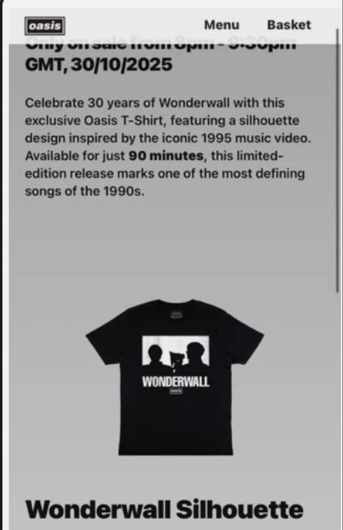 Oasis Wonderwall Silhouette Tシャツ 限定 Lサイズ