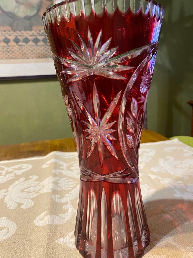 Dresden Kristall 赤色 花瓶 約30cm