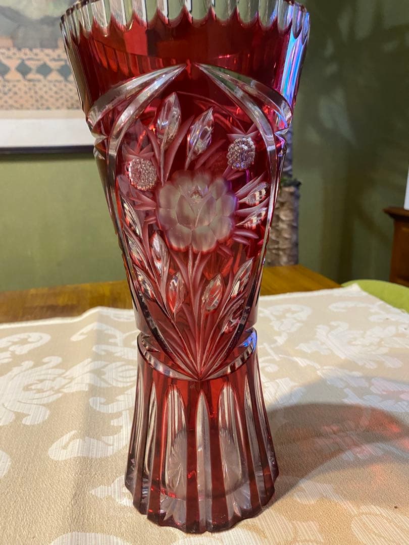 Dresden Kristall 赤色 花瓶 約30cm