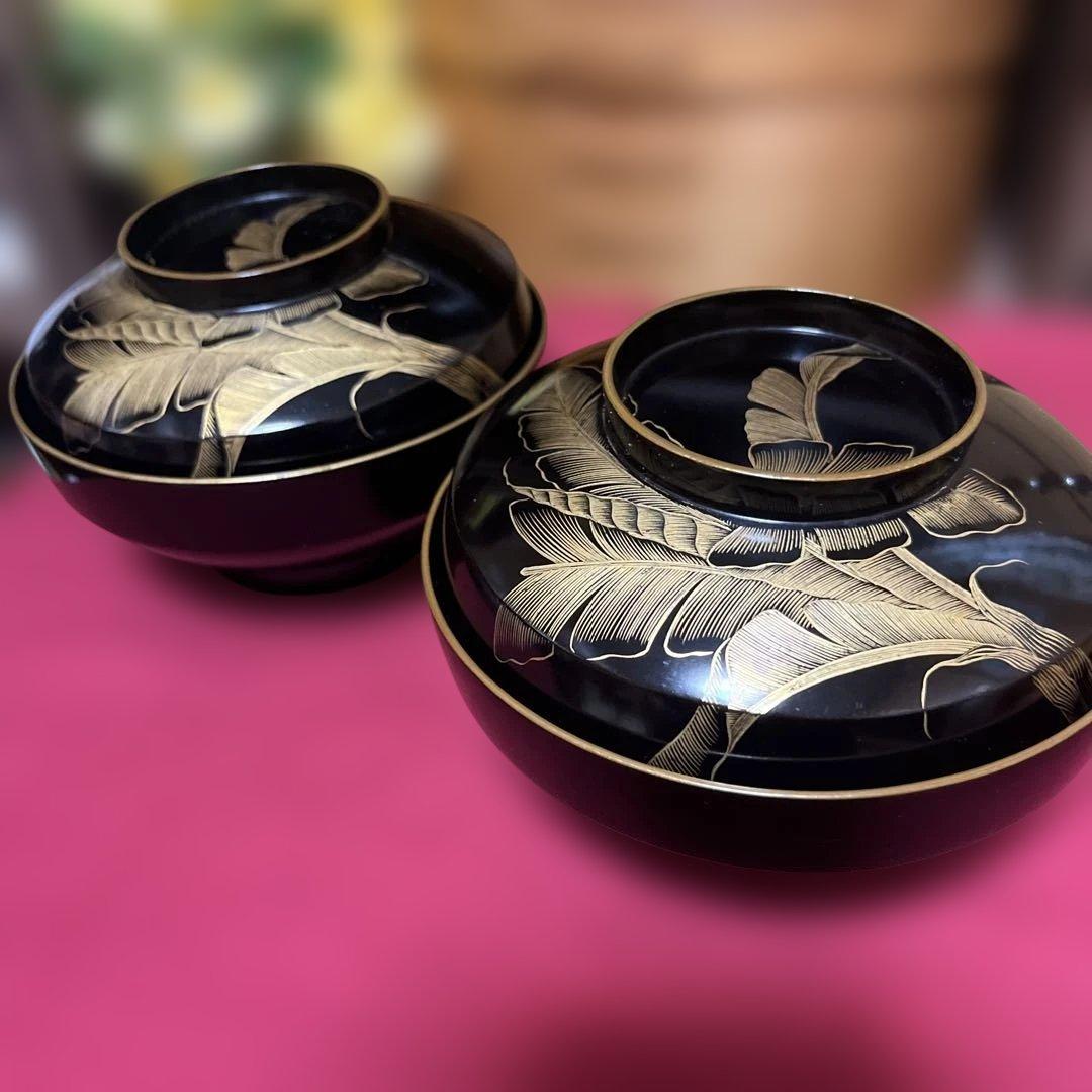 金彩漆塗り蓋付碗　2個セット