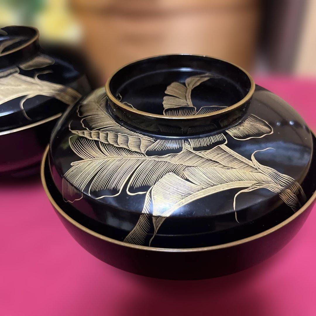 金彩漆塗り蓋付碗　2個セット