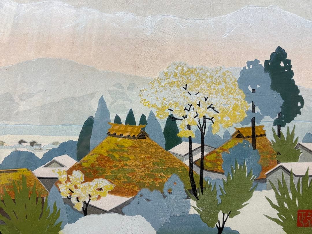 「信州の初夏」佐野せいじ 5/100 1額|木版画 現代版画 浮世絵