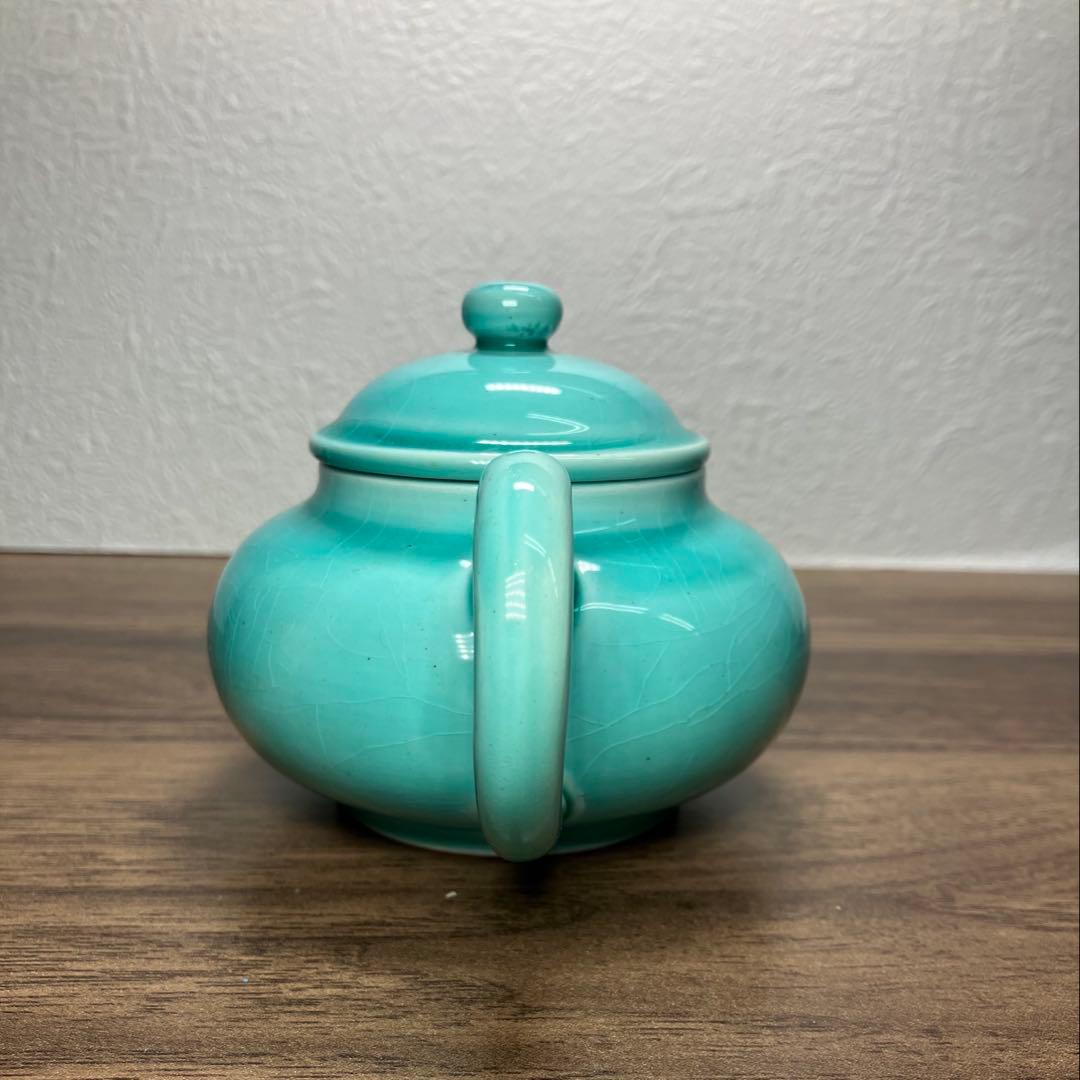 珉平焼　青釉　ティーポット　急須