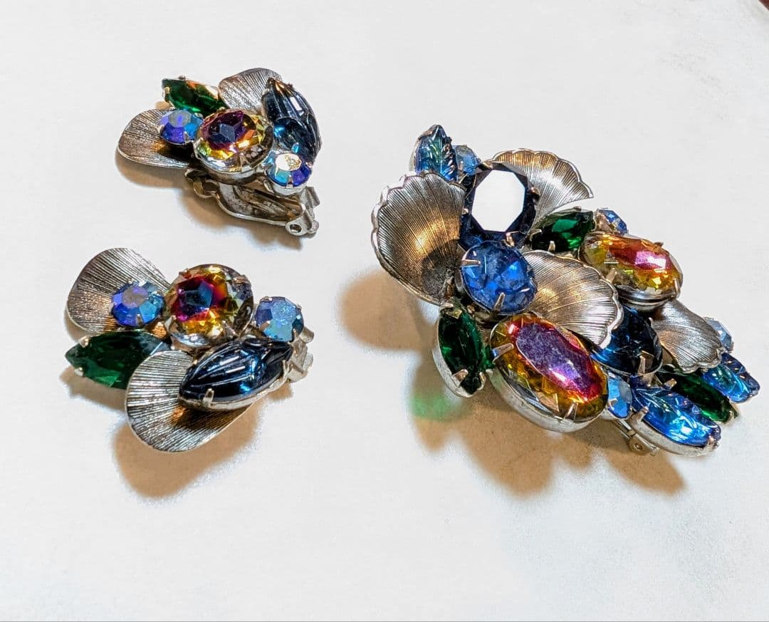 No.0339　ヴィンテージジュリアナ　ウォーターメロン＆メタル　ブローチセット