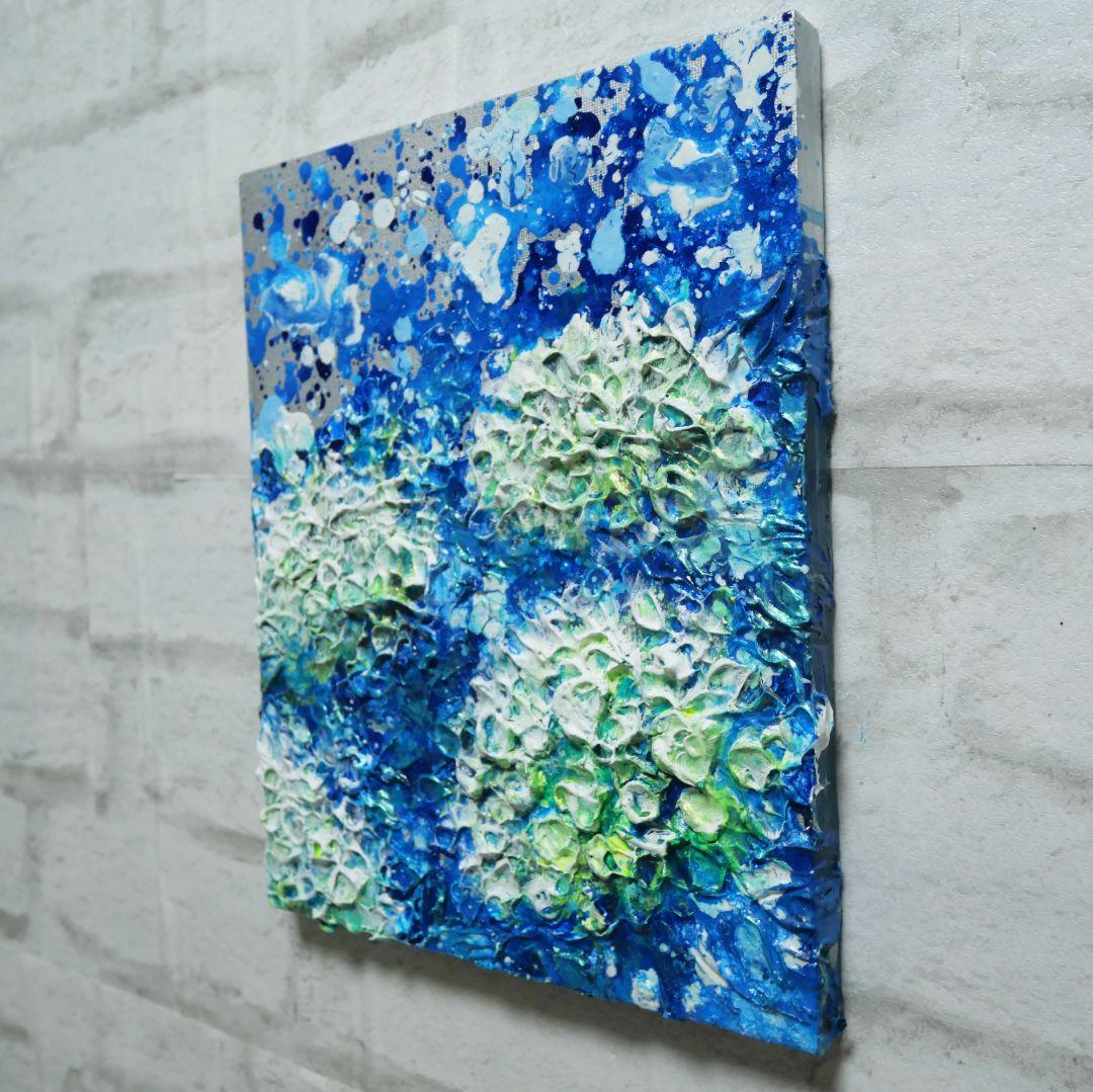 油絵 油彩 油彩画 絵 絵画【梅雨の水たまり白い紫陽花】