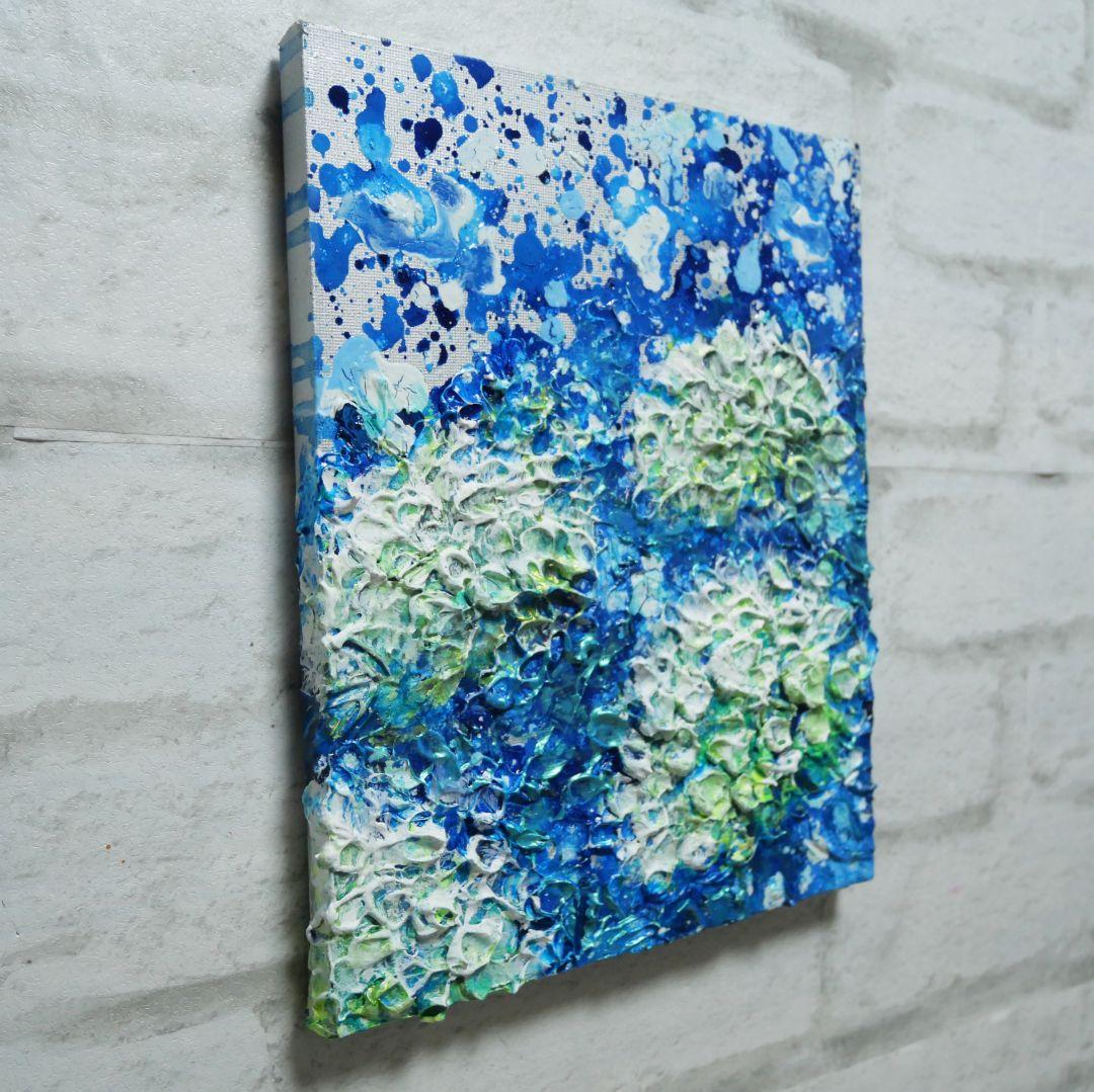 油絵 油彩 油彩画 絵 絵画【梅雨の水たまり白い紫陽花】