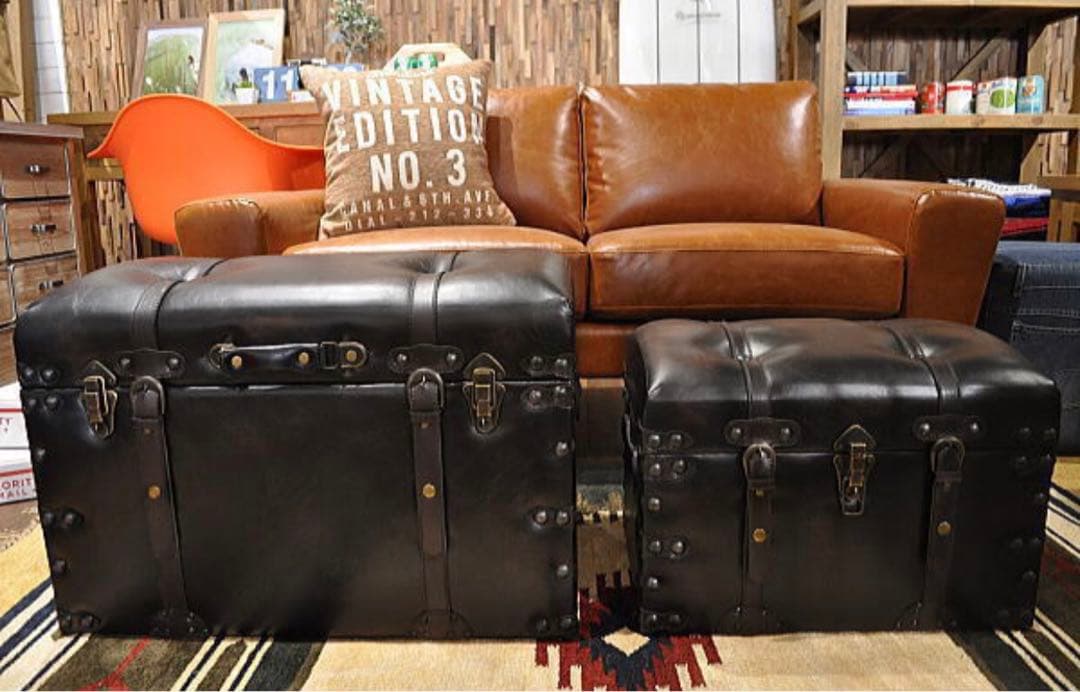 大型アンティーク宝箱スツールセット