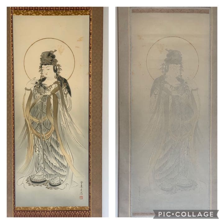 野村雪草 楊柳観音 絹本 掛軸 仏教美術 観音様