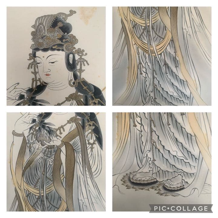 野村雪草 楊柳観音 絹本 掛軸 仏教美術 観音様