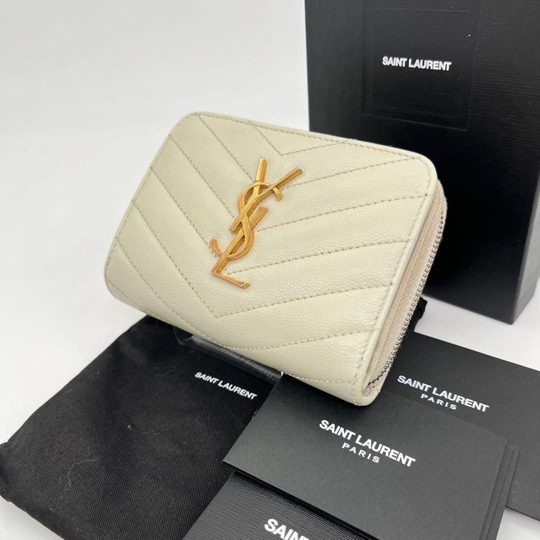 サンローラン 二つ折り財布 カサンドラ キルティング キャビアスキン 付属品完備