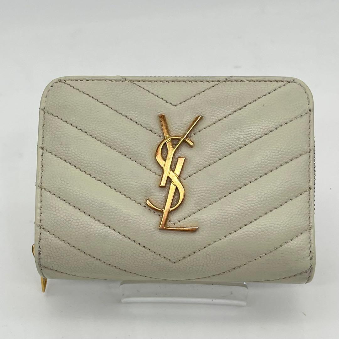 サンローラン 二つ折り財布 カサンドラ キルティング キャビアスキン 付属品完備