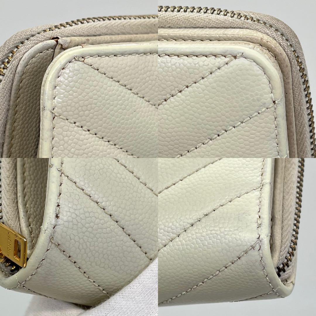 サンローラン 二つ折り財布 カサンドラ キルティング キャビアスキン 付属品完備