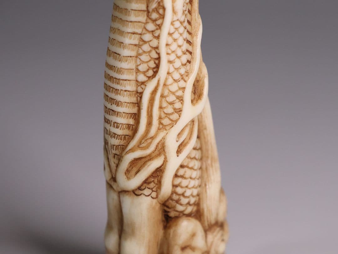 時代 堤物 根付 置物 鹿角 麒麟 全長10.5cm 神獣 彫刻【CM257】