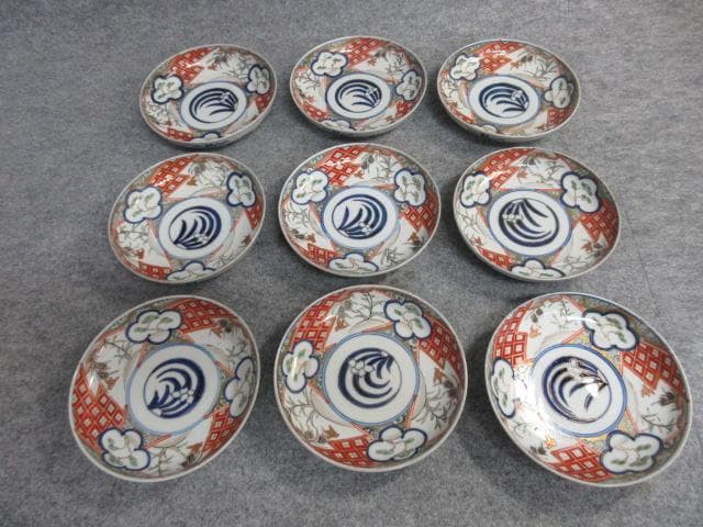 伊万里焼染錦花鳥文手塩皿9枚 [B26560]