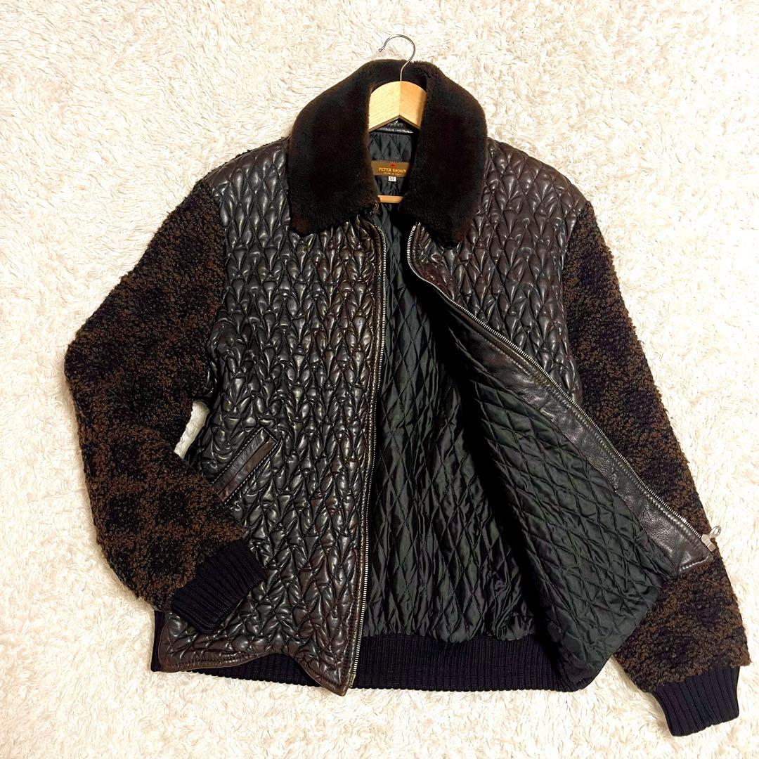 ✨希少✨PETER BROWN レザージャケット 切り替え ニット カシミヤ混
