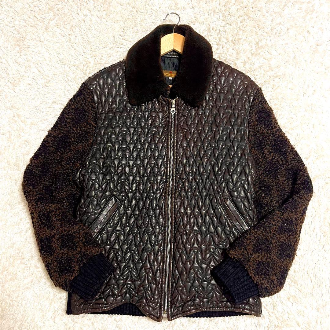 ✨希少✨PETER BROWN レザージャケット 切り替え ニット カシミヤ混