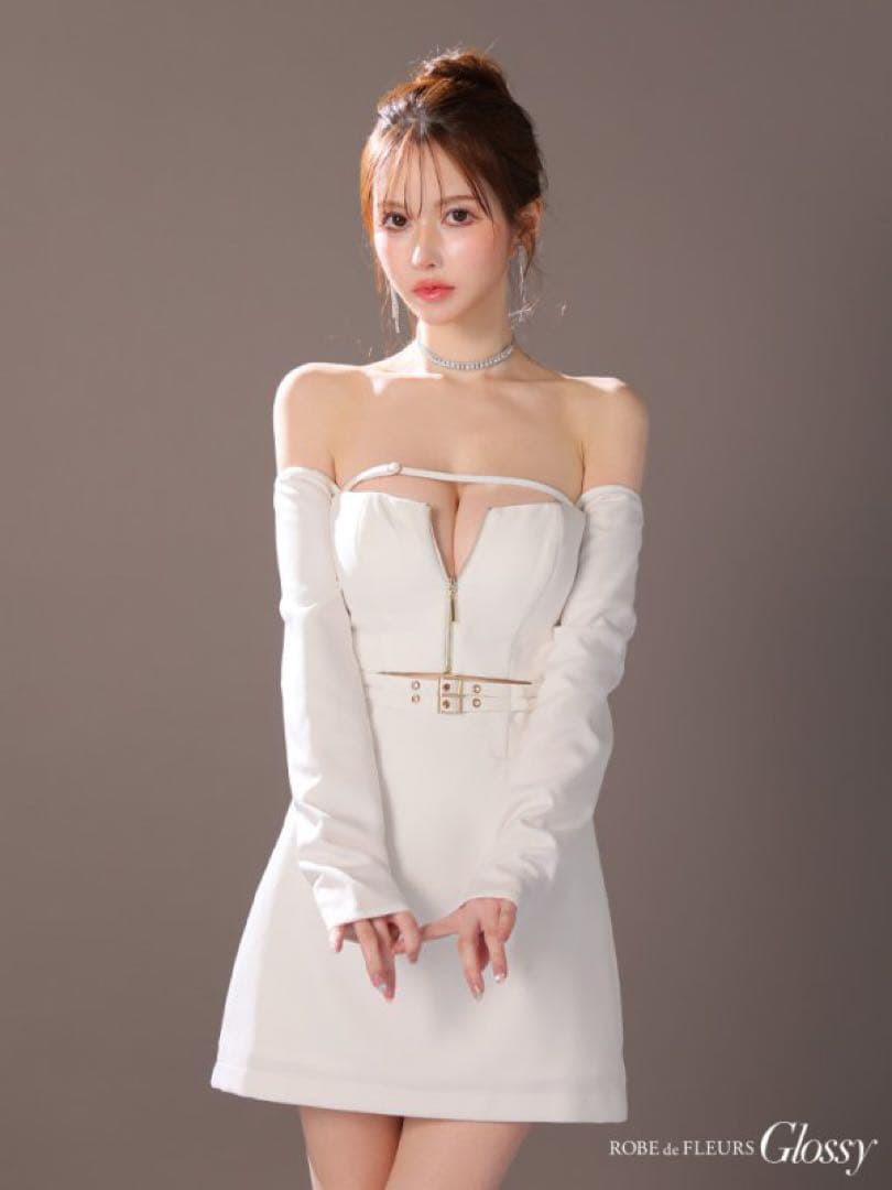 ROBE de FLEURS ローブドフルール ドレス キャバ ミニ 長袖 白