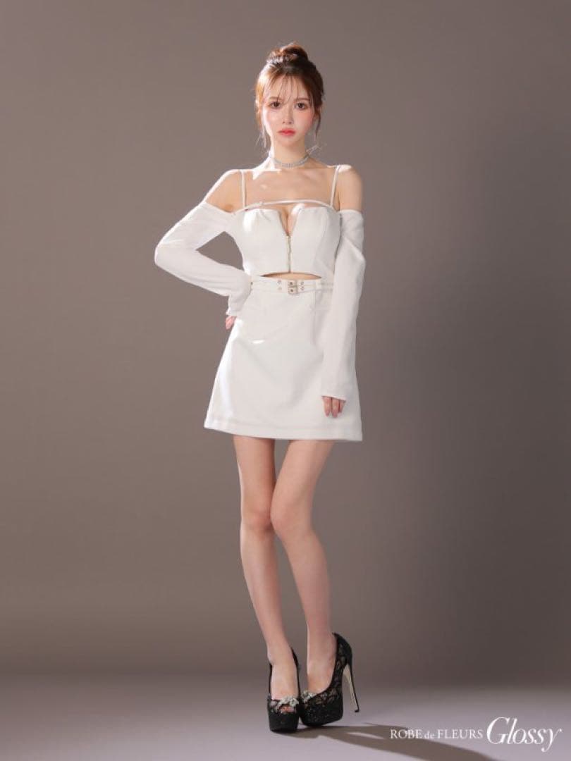 ROBE de FLEURS ローブドフルール ドレス キャバ ミニ 長袖 白